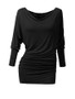 Casual Cowl Neck Plain Batwing Long Sleeve T-Shirt