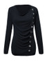 Casual Cowl Neck Diagonal Buttons Plain Long Sleeve T-Shirt