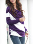 Casual Cowl Neck Color Block Striped Long Sleeve T-Shirt