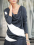 Casual Cowl Neck Color Block Striped Long Sleeve T-Shirt