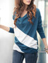 Casual Cowl Neck Color Block Striped Long Sleeve T-Shirt