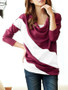 Casual Cowl Neck Color Block Striped Long Sleeve T-Shirt