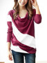 Casual Cowl Neck Color Block Striped Long Sleeve T-Shirt