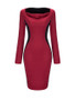 Casual Cowl Neck Color Block Long Sleeve Bodycon Dress