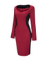 Casual Cowl Neck Color Block Long Sleeve Bodycon Dress
