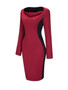 Casual Cowl Neck Color Block Long Sleeve Bodycon Dress