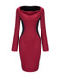 Casual Cowl Neck Color Block Long Sleeve Bodycon Dress