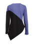 Casual Color Block Asymmetric Hem Round Neck Long Sleeve T-Shirt