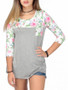 Casual Style Patchwork Floral Printed Plus Size Long Sleeve T-Shirt