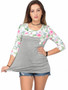 Casual Style Patchwork Floral Printed Plus Size Long Sleeve T-Shirt