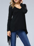 Casual Deep V-Neck Fringe Plain Long Sleeve T-Shirt