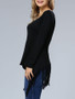 Casual Deep V-Neck Fringe Plain Long Sleeve T-Shirt