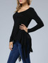 Casual Deep V-Neck Fringe Plain Long Sleeve T-Shirt