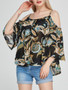 Casual Captivating Open Shoulder Printed Long Sleeve T-Shirt