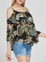 Casual Captivating Open Shoulder Printed Long Sleeve T-Shirt