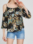 Casual Captivating Open Shoulder Printed Long Sleeve T-Shirt