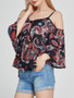 Casual Captivating Open Shoulder Printed Long Sleeve T-Shirt