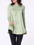 Casual Boat Neck Asymmetric Hem Plain Long Sleeve T-shirt