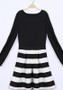Casual Black-White Striped Pleated A-line Long Sleeve Elegant Mini Dress