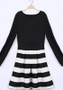 Casual Black-White Striped Pleated A-line Long Sleeve Elegant Mini Dress