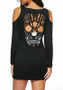 Casual Black Plain Hollow-out Skull Off-Shoulder Long Sleeve Casual Dress