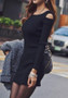 Casual Black Plain Cut Out Off Shoulder Split Long Sleeve Bodycon Mini Dress