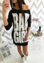 Casual Black Monogram Print Round Neck Long Sleeve Mini Dress