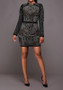 Casual Black Floral Sequin Round Neck Long Sleeve Mini Dress