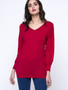 Casual Basic V-Neck Solid Long Sleeve T-Shirt