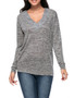 Casual Basic Designed Deep V-Neck Plain Long Sleeve T-Shirt