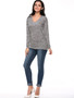 Casual Basic Designed Deep V-Neck Plain Long Sleeve T-Shirt