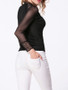 Casual Band Collar Patchwork See-Through Plain Long Sleeve T-Shirt