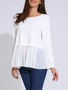 Casual Attractive Patchwork Ruffled Hem Plain Long Sleeve T-Shirt