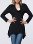 Casual Asymmetric Hem Cowl Neck Plain Long Sleeve T-Shirt