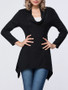 Casual Asymmetric Hem Cowl Neck Plain Long Sleeve T-Shirt