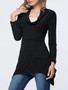 Casual Asymmetric Hem Cowl Neck Plain Long Sleeve T-Shirt