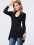 Casual Asymmetric Hem Cowl Neck Plain Long Sleeve T-Shirt