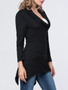 Casual Asymmetric Hem Cowl Neck Plain Long Sleeve T-Shirt