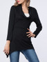 Casual Asymmetric Hem Cowl Neck Plain Long Sleeve T-Shirt