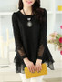 Casual Asymmetric Hem  Hollow Out Plain Long Sleeve T-Shirt