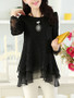 Casual Asymmetric Hem  Hollow Out Plain Long Sleeve T-Shirt