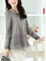 Casual Asymmetric Hem  Hollow Out Plain Long Sleeve T-Shirt