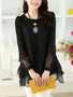 Casual Asymmetric Hem  Hollow Out Plain Long Sleeve T-Shirt