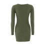 Casual Army Green Plain Wrap Round Neck Long Sleeve Mini Dress
