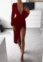 Red Irregular V-neck Long Sleeve Fashion Midi Dress
