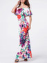 Casual Off Shoulder Flounce Floral Printed Maxi Dress