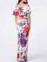 Casual Off Shoulder Flounce Floral Printed Maxi Dress