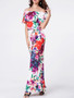 Casual Off Shoulder Flounce Floral Printed Maxi Dress