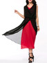 Casual Cowl Neck Color Block Chiffon Swing Maxi Dress