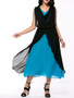 Casual Cowl Neck Color Block Chiffon Swing Maxi Dress